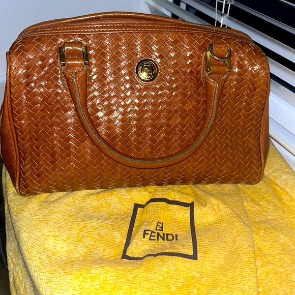 Fendi Handbags - Fendi Rare intrecciata brown leather peekaboo baguette tassel bag Purse
